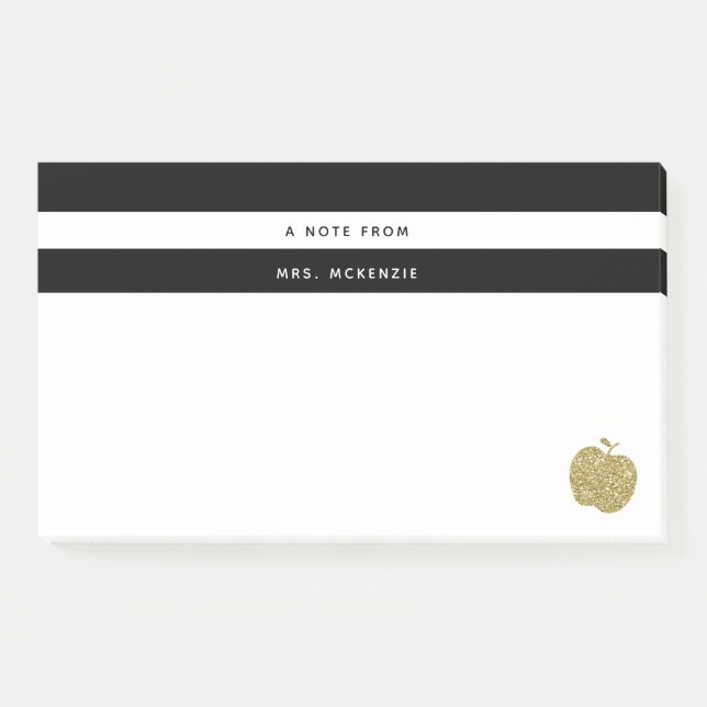 Giant Faux Gold Glitter Apple Teacher Sticky Notes (Front)