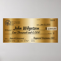 Giant faux presentation check charity bonus prize