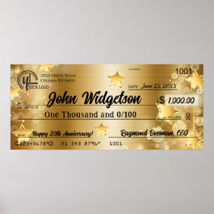 Giant faux presentation check charity bonus prize poster