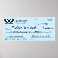 Giant faux presentation check charity bonus prize