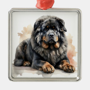GIANT FLUFFY TIBETAN MASTIFF DOG METAL TREE DECORATION