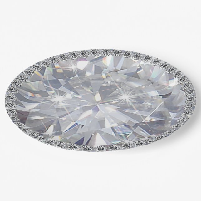 Giant Gemstone Diamond Jewel Solitaire Paper Plate (Angled)