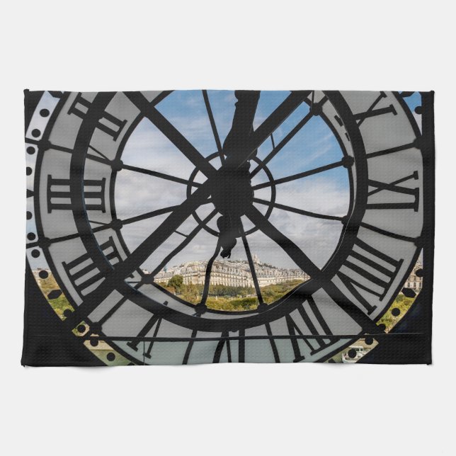 Giant glass clock at the Musée d'Orsay - Paris Tea Towel (Horizontal)
