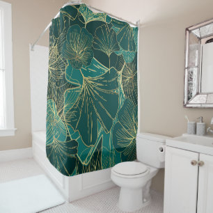 Giant Gold And Green Leaves  Shower Curtain
