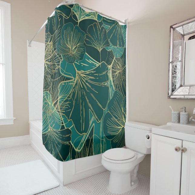 Giant Gold And Green Leaves  Shower Curtain (In Situ)
