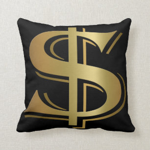 Giant Golden Dollar Sign Throw Pillow