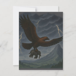 Giant Golden Eagle Carrying Elephant Fantasy Art Postcard