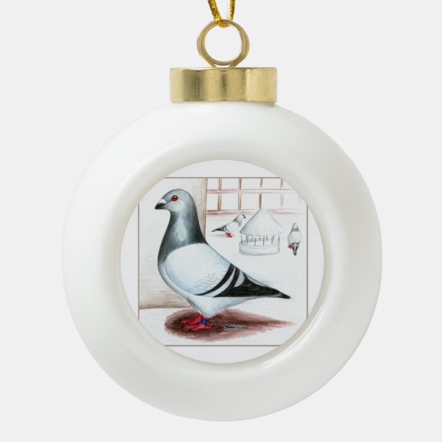 Giant Homer Pigeon 1973 Ceramic Ball Christmas Ornament (Front)