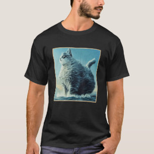 Giant House Cat Rising From The Sea Fantasy Coloss T-Shirt