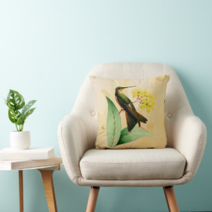 Giant Hummingbird Yellow Watercolor Throw Pillow