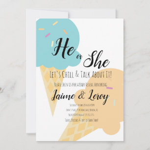 Giant Ice Cream Cones Gender Reveal He or She  Invitation