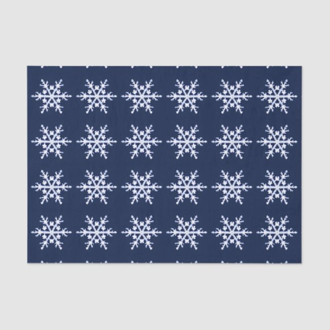 Giant Ice Crystal Snowflakes on Dark Indigo Blue  Tissue Paper (Front)