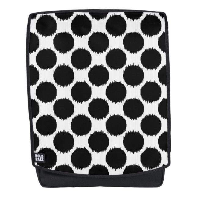 Giant Ikat Dots, black dots on a white background Backpack (Front)