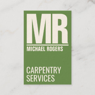Giant initials bold cover standout olive green business card