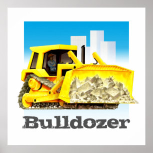 Giant Kid's Construction Trucks - Yellow Bulldozer Poster