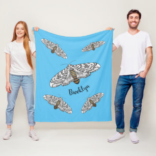 Giant leopard moth cartoon illustration fleece blanket
