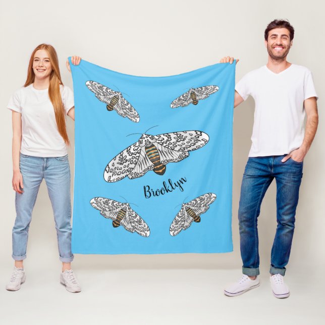 Giant leopard moth cartoon illustration  fleece blanket (In Situ)