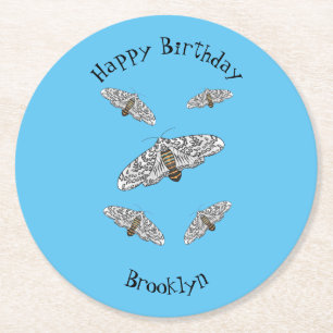 Giant leopard moth cartoon illustration round paper coaster