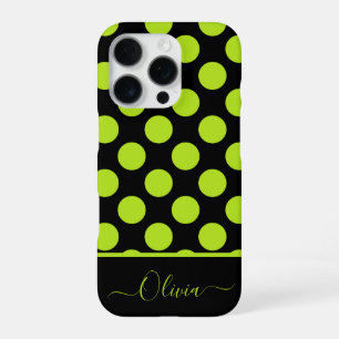 Giant Lime Green Polka Dots on Black iPhone Case