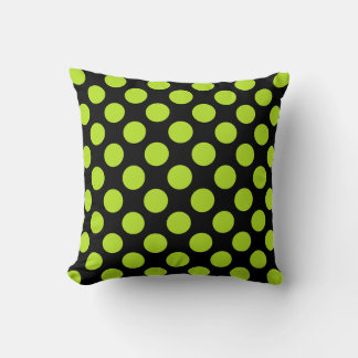 Giant Lime Green Polka Dots on Black Throw Pillow