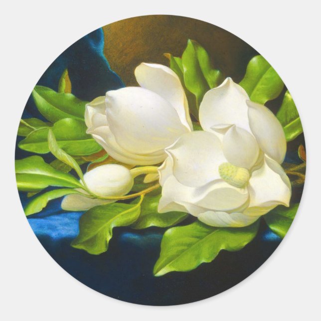 Giant Magnolias on a Blue Velvet Canvas  Classic Round Sticker (Front)