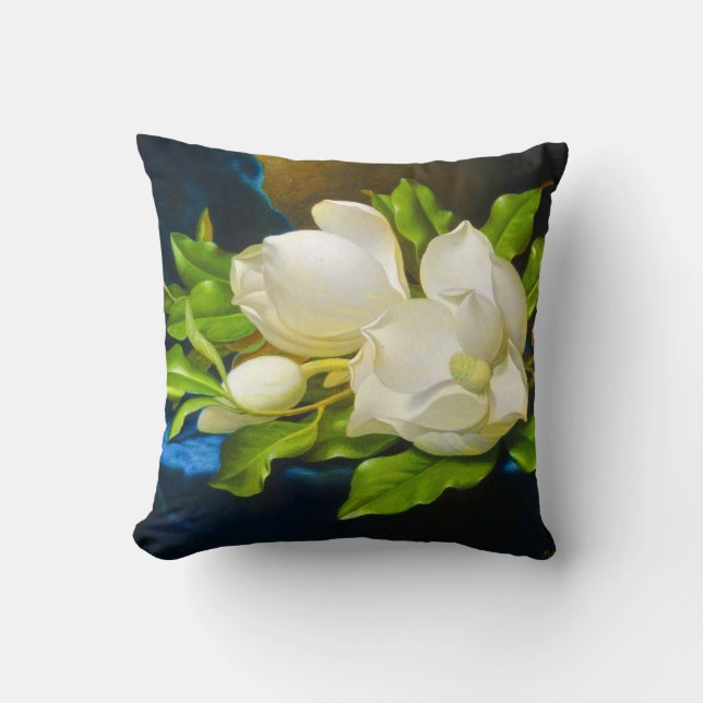 Giant Magnolias on a Blue Velvet Canvas  Cushion (Front)