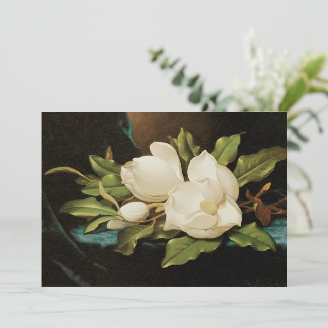 Giant Magnolias on a Blue Velvet Cloth by MJ Heade (Standing Front)