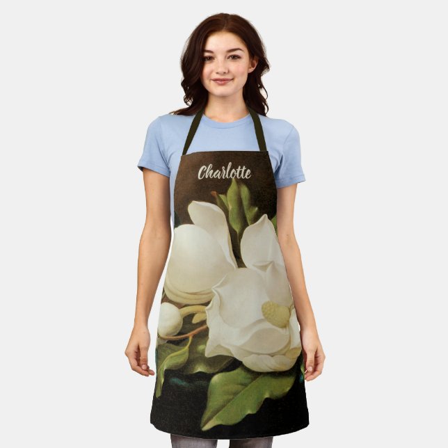 Giant Magnolias on a Blue Velvet Cloth by MJ Heade Apron (Worn)
