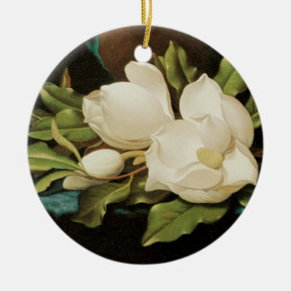 Giant Magnolias on a Blue Velvet Cloth by MJ Heade Ceramic Tree Decoration