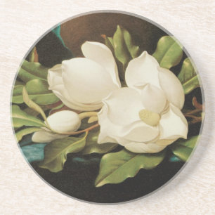 Giant Magnolias on a Blue Velvet Cloth by MJ Heade Coaster