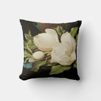 Giant Magnolias on a Blue Velvet Cloth by MJ Heade Cushion