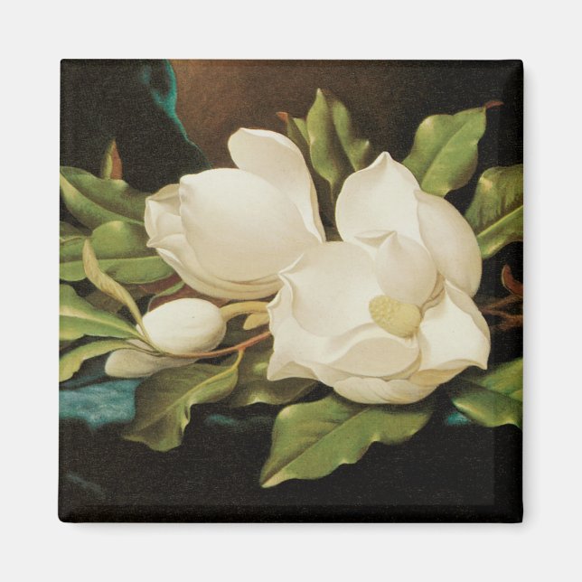 Giant Magnolias on a Blue Velvet Cloth by MJ Heade Magnet (Front)