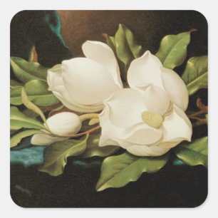 Giant Magnolias on a Blue Velvet Cloth by MJ Heade Square Sticker