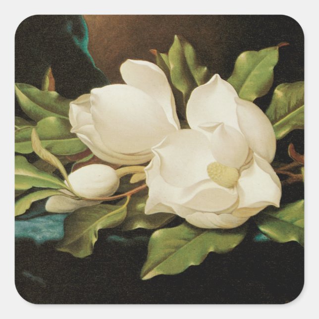 Giant Magnolias on a Blue Velvet Cloth by MJ Heade Square Sticker (Front)