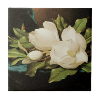 Giant Magnolias on a Blue Velvet Cloth by MJ Heade Tile