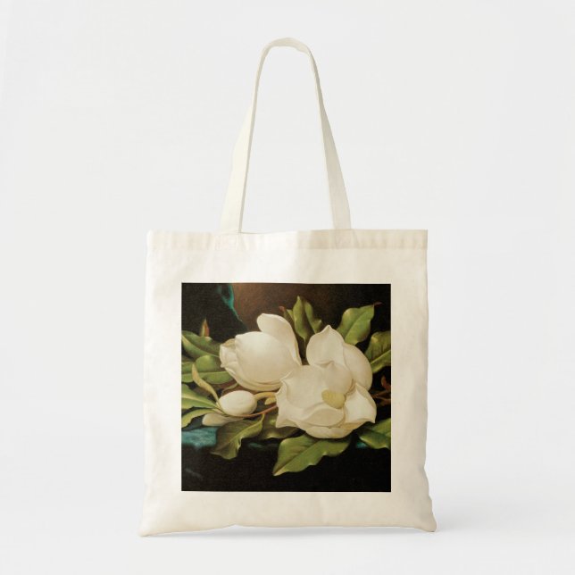 Giant Magnolias on a Blue Velvet Cloth by MJ Heade Tote Bag (Front)