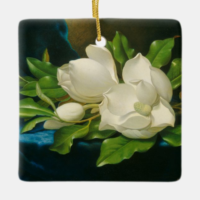 Giant Magnolias on a Blue Velvet Cloth, c.1890 (oi Ceramic Ornament (Front)
