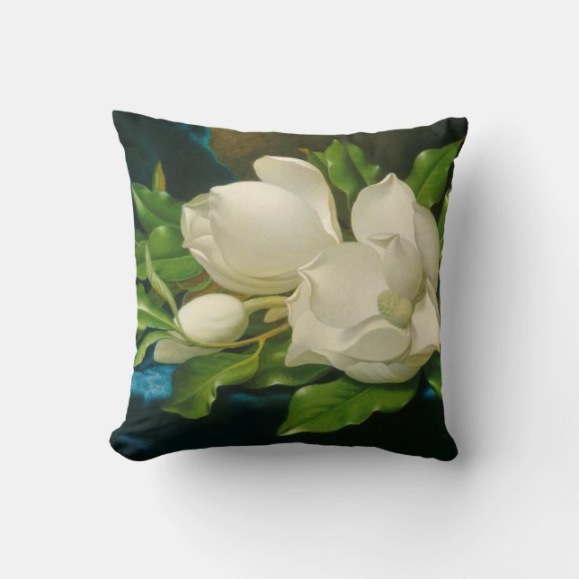 Giant Magnolias on a Blue Velvet Cloth Cushion (Front)