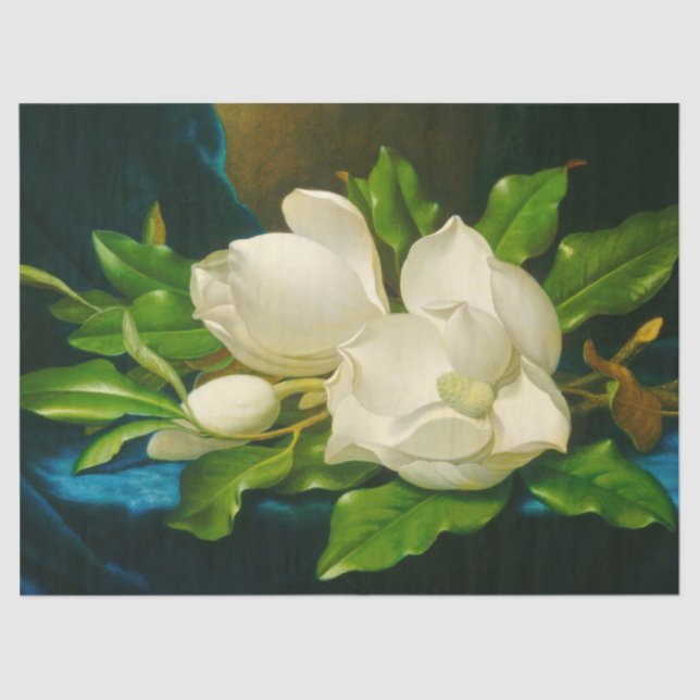 Giant Magnolias on a Blue Velvet Cloth Decoupage Tissue Paper (Front)