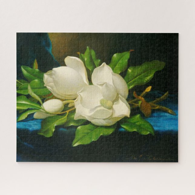 Giant Magnolias on a Blue Velvet Cloth (Heade) Jigsaw Puzzle (Horizontal)