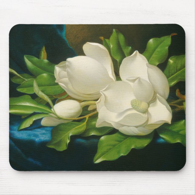 Giant Magnolias on a Blue Velvet Cloth Mouse Mat (Front)