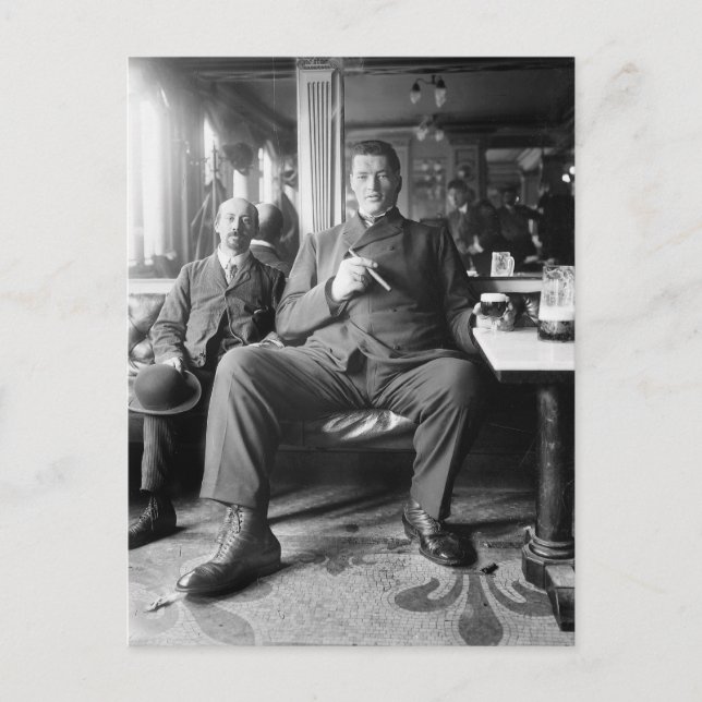 Giant Man Drinking a Beer, 1910 Postcard (Front)