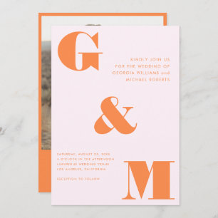 Giant Monogram Ampersand Peach Orange Pink Wedding Invitation