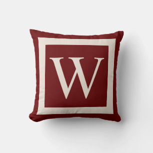 Giant Monogram on Burgundy Red Background Cushion