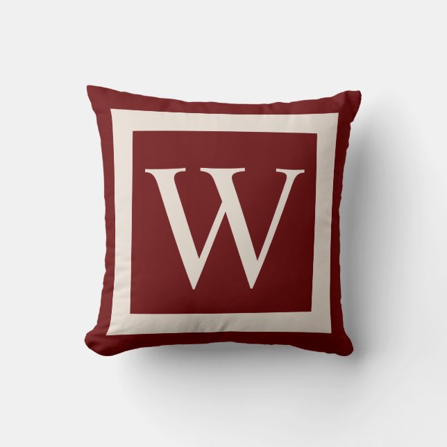Giant Monogram on Burgundy Red Background Cushion (Front)