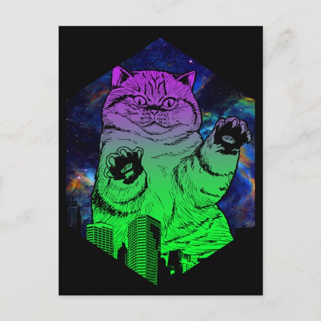 Giant Monster Catzilla Attacks Cat Skyline Postcard (Front)