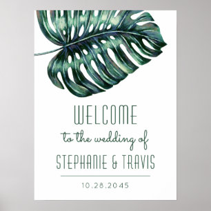 Giant Monstera Leaf Beach Wedding Welcome Sign