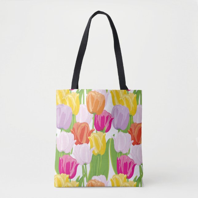 Giant Multicolor Tulip Print Tote Bag (Front)