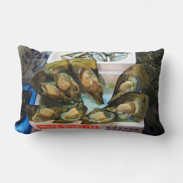 Giant Mussels Tsukiji Fish Market, Tokyo, Japan Lumbar Cushion (Front)