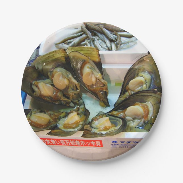 Giant Mussels Tsukiji Fish Market, Tokyo, Japan Paper Plate (Front)